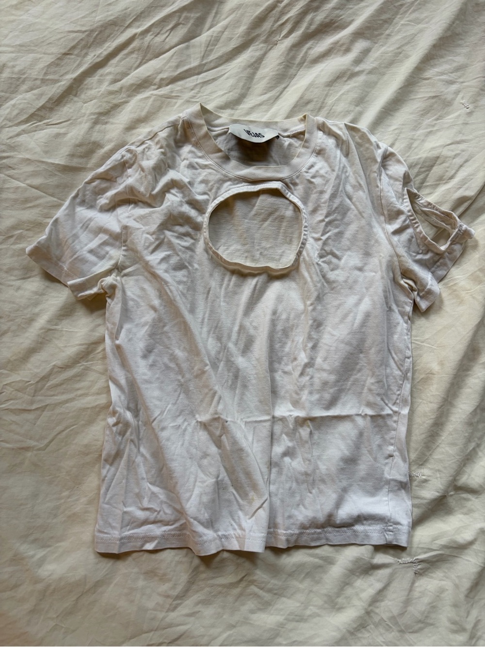 Cutout Crewneck Short Sleeve Tee in White